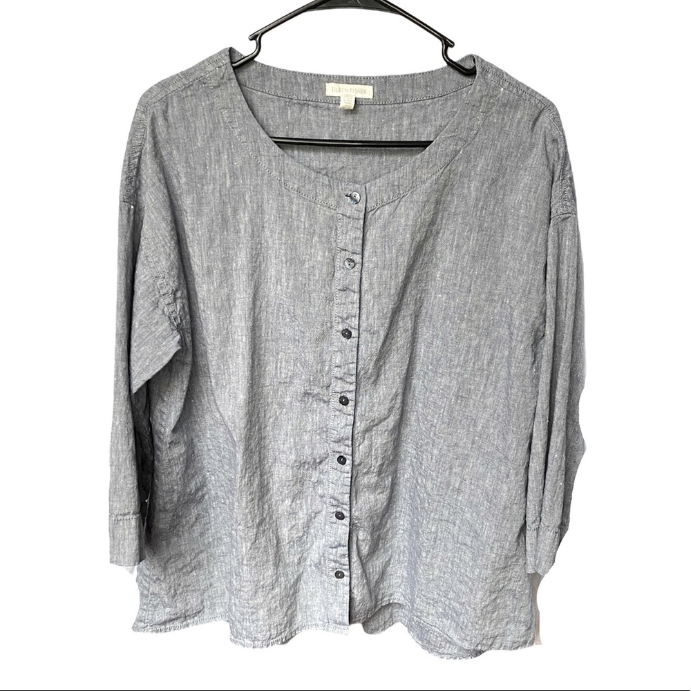 Eileen Fisher Chambray Tunic High Lo Hem